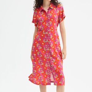 Compañia Fantastica Red Purple Floral Pattern Print Flared Midi Viscose Dress M
